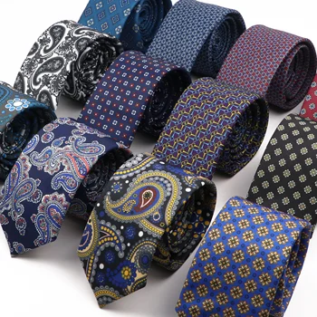 15 Renk Erkek Yumuşak İpek Polyester Bağları Yenilik İnce Sıska 6cm Paisley Geometri Desen Fit İş Ofis Yemeği Takım Elbise Aksesuarı
