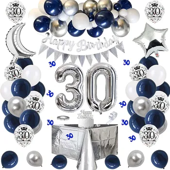 Erkekler Kadınlar 30th Doğum Günü Balon Dekor 30 Yaşında Doğum Günü Partisi Süslemeleri Mavi Gümüş Altın Balon Garland fotoğraf arka fonu