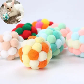 Pet Kedi Oyuncak Renkli El Yapımı Kabarık Topu Yavru Oyuncaklar Peluş Çan Topu Fare Oyuncak Gezegen Topu Kedi Oyuncaklar İnteraktif Pet Malzemeleri