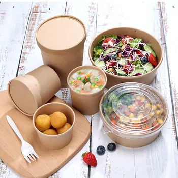 50 adet / paket Büyük Boy Tek Kullanımlık Kağıt Kase bandejas cuadradas desechables Meyve Salatası Fast Food Paketi Paket Servisi Olan Restoran Depolama