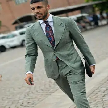 2020 Yeni Yeşil erkek 2 Parça Takım Elbise Resmi Çentik Yaka İş Smokin Blazer Groomsmen Düğün Parti İçin(Blazer + Pantolon)