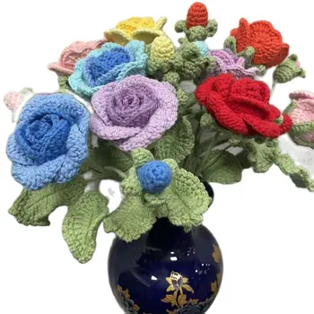 10 Dalları gül buketi DIY Simülasyon Çiçekler Kademeli Renk Örgü Güller Tomurcuk Ebedi Çiçekler Hediye Ev Düğün Parti Dekor