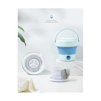 Taşınabilir Çamaşır Makinesi 4.8 L İç Çamaşırı Çorap Elbise Yıkama Kamp Katlanır Ev Mini Çamaşır Makinesi Mavi AB Tak