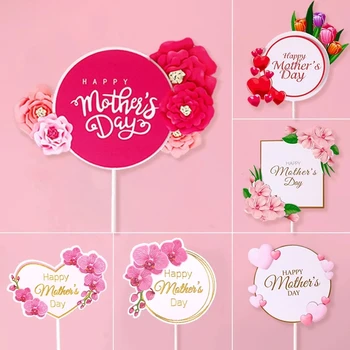 5 adet Mutlu anneler Günü Kek Toppers Pembe Kalp çiçek dekorasyonu Anneler Günü Hediyesi Doğum Günü Partisi Kek Tatlı Dekor Malzemeleri 