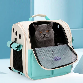 Çok fonksiyonlu kedi çantası Üç Taraflı Nefes Örgü evcil hayvan sırt çantası Yüksek Kaliteli Fermuarlı Açık omuzdan askili çanta Kedi Aksesuarları