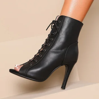 Deri 2023 yeni moda seksi kadın siyah yüksek topuklu stiletto caz dans kadın ayakkabısı Latin dans sokak stilettos