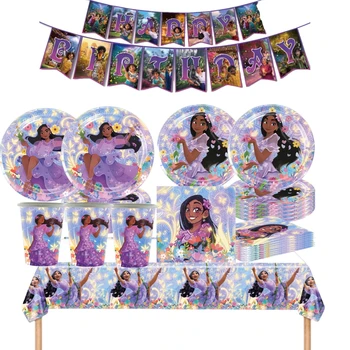 20/10 Kişi Disney Encanto Isabella Doğum Günü Partisi Dekorasyon Tek Kullanımlık Sofra Tabaklar Masa Örtüsü Kızlar Parti Gösterisi Malzemeleri