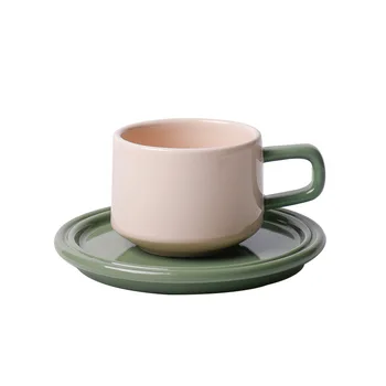 Düz renk ışık lüks seramik kahve fincanı yaratıcı Kore kontrast renk çay bardağı öğleden sonra çay kahve seti
