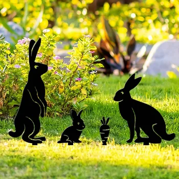 Yaratıcı Tavşan Bahçe Dekorasyon paskalya tavşanı Heykelleri Kırsal Tarzı Akrilik Dış Duvar Heykelleri Çit Süsleme İşareti