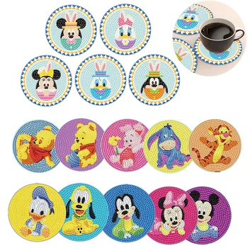 6 Adet/takım DIY Disney Elmas Boyama Mickey Mouse Winnie the Pooh Coaster Tutucu ile Rhinestones Nakış Masa Placemat