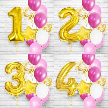 Numarası Folyo Balonlar Doğum Günü Partisi Dekorasyon Çocuklar Bebek Kız Prenses 1 2 3 4 5 6 7 8 9 Yaşında 1st Doğum Günü Altın Pembe
