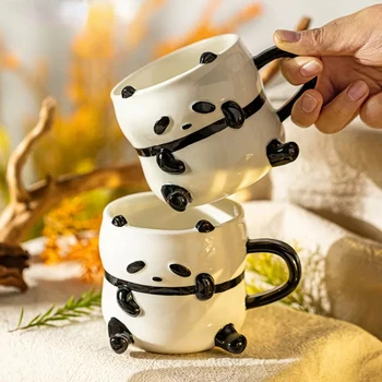 Yaratıcı Sevimli Panda Şekli seramik fincan Kahvaltı Fincan süt kupası Girebilirsiniz Mikrodalga Fırın Kupa Zarif Ev Ofis Kahve Fincanı