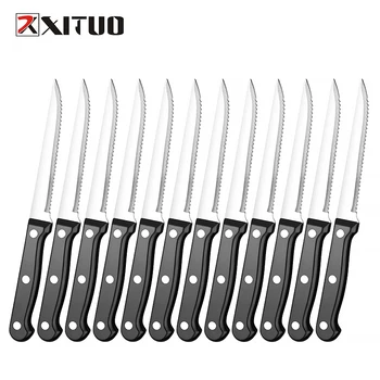 XITUO 6/8/10/12 ADET biftek bıçağı Setleri Yüksek Karbonlu Çelik Sofra Takımı Mutfak Sofra Şef Yardımcı Tırtıklı Bıçak Siyah ABS Kolu