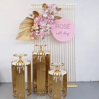Düğün Sütun Geometrik Centerpiece Vazolar Ev Dekorasyon Şeffaf Akrilik Zemin Vazo Çiçek Standı Ayna Tabanı İle