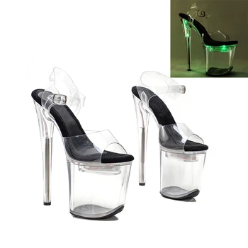 Leecabe 8 İnç / 20 cm bayan led ışık Up Ayakkabı Parlayan Platformu parti Yüksek Topuklu Ayakkabı Kutup Dans ayakkabıları