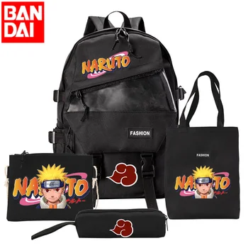 Naruto okul çantası Dört parçalı Set Anime Çevre Erkekler ve Kadınlar Sırt Çantası Büyük Kapasiteli Öğrenci okul çantası kalem Kutusu