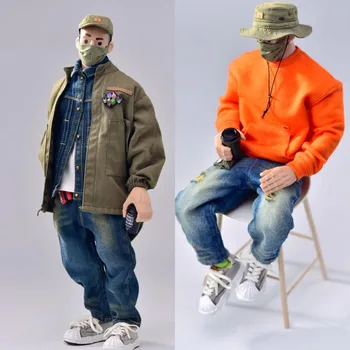 Trickyman12 1/6 Erkek Asker Kot Sokak Trend Hip Hop Denim Ceket Kazak Ayakkabı Şapka Çorap Gömlek İçin 12 