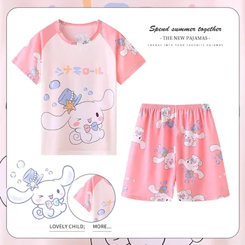 Kawaii Kuromi Hello Kitty Sanrio Kısa Kollu Pijama Takım Elbise Sevimli Karikatür Cinnamoroll Yaz Ev Giysileri Iki Parçalı Set çocuk için oyuncak