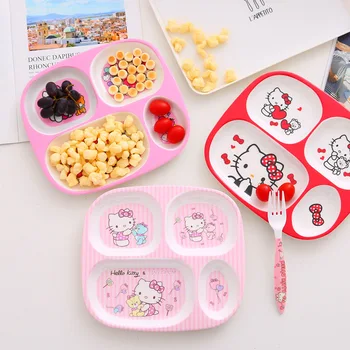 Yeni 2023 Kawaii Hello Kitty Karikatür Çocuk Yemek Tabağı Damla Dayanıklı Çanak Meyve Tepsisi şeker tabağı Pirinç Boby Plaka Hediyeler için