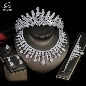 Lüks CZ Gelin 5 Parçalı Set Dubai Mücevher, ASNORA Şapkalar Ve Kolye Seti kadın Düğün İçin Altın Düğün Takısı