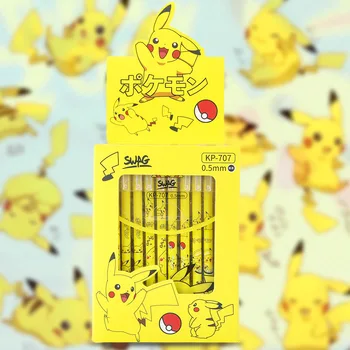 12 ADET / takım Kawaii Pokemon Anime Pikachu Siyah Nötr Kalem Karikatür Öğrenci Kırtasiye Silinebilir Fırça Soru Ofis İmza Kalem