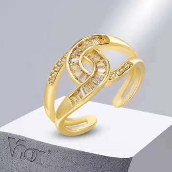 Vnox Kilitli Yüzük Kadınlar için, Altın Kaplama Katı Metal Düğüm Parmak Bandı, AAA CZ Taş Bling Takı