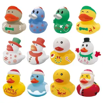 Noel Tema Lastik Ördekler 12 Adet Komik Ördekler Havuz Seti su oyuncakları banyo küveti Oyuncaklar Parti Malzemeleri Okul Karnavalları Ve