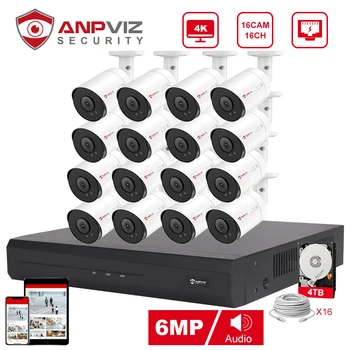 Anpviz NVR 16CH NVR 6MP POE IP Kamera Sistemi Açık CCTV Video Güvenlik Gözetim Kiti IP66 IR 30 m Insansı araç Algılama