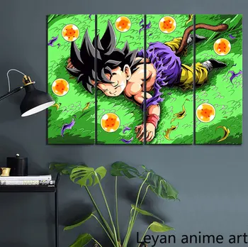 4 Parça Anime Posteri dragon topu GT Goku Uyku Resim HD Karikatür Dekoratif Resim Sergisi Tuval Sanat Ev Dekor için Duvar Sanatı