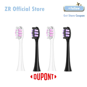 ZR Siyah / Beyaz Elektrikli Diş Fırçası Kafaları Değiştirme 4 ADET DuPont Kıllar için Uygun ZR Z5/Z7 / Z7por / Z3 / Z9