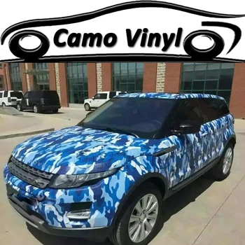 Araba Styling Mavi Kentsel Kamuflaj Vinil Wrap Mavi Camo Araba şerit etiket Kapak Hava Kabarcığı Ücretsiz Araç vücut sargıları