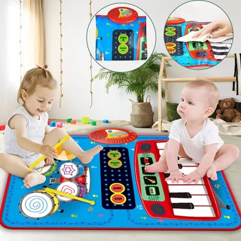 Bebek 2 in 1 Müzik Piyano Davul Mat Çocuklar Toddlers için Kat Klavye Dans Mat Sesler ile Bebek Mat Öğrenme Kat Battaniye Oyuncaklar