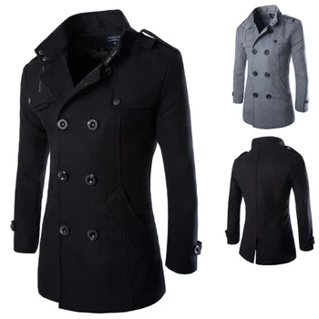 Erkek Palto trençkotlar Kış Erkek Bezelye Mont Kruvaze Yün ve Karışımları Ceket Marka Giyim W01