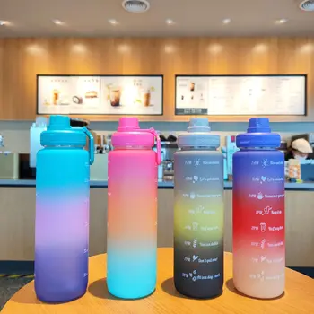 Trikromatik Renk Degrade Buzlu plastik bardaklar Doğrudan İçme Tipi taşınabilir kılıf spor şişesi Su Şişeleri Yetişkinler İçin
