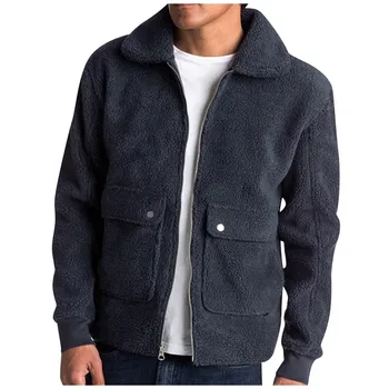 Moda Ceket Erkekler İçin Kış Sıcak Peluş Kalın Ceket Düz Renk Hırka Ceket Peluş Sıcak Ceket Uzun Kollu Fermuar Dış Giyim