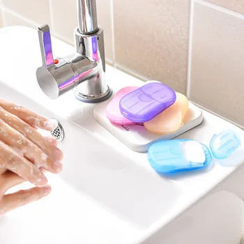 100-20 ADET Mini Taşınabilir Seyahat Sabunu Tek Kullanımlık Dilim Levhalar Kağıt Sabun Yıkama El Vücut Banyosu Yüz Temizleme Yüz Temizleme Sabunları