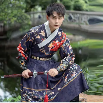 Yourqıpao Geleneksel erkek Hanfu Çin Uçan Balık Baskı Giyim Cosplay Jinyiwei Performans Hanbok Antik Kostümleri