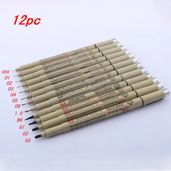 12 adet Pigment Liner Mikron Mürekkep işaretleyici kalem Farklı Ucu Boyama Siyah Fineliner Eskiz cetvel kalemi Ofis Malzemeleri