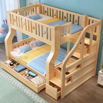 Masif ahşap çocuk Yatakları korkuluk Çok Fonksiyonlu depolama dolabı Ranza Çocuk yatakları Çekmece Camas Dormitorio Mobilya