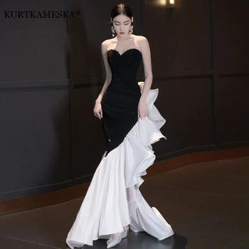 Seksi Straplez Akşam balo kıyafetleri Kadınlar için Yaz 2023 Zarif Siyah Uzun Parti İnce Sequins Mermaid Elbise Resmi vestidos