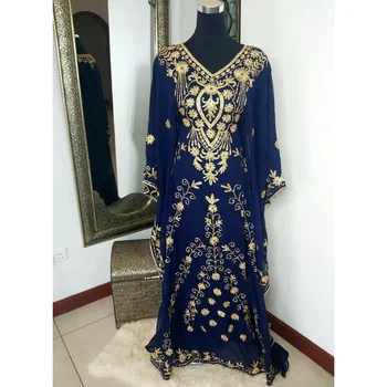 Elbise Lacivert Kaftanlar Farasha Abaya uzun elbise Dubai Fas Moda Trendi Avrupa ve Amerika'da