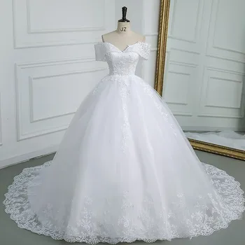 Kapalı Omuz Aplike düğün elbisesi Artı Boyutu Uzun Tren İnciler Gelin Elbise Tül Mariage Vestido De Noiva 2023