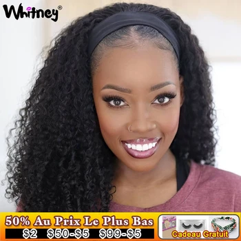 Kinky Kıvırcık Kafa Bandı Peruk Perulu Saç 100 % insan saçı kafa Bandı Peruk 180 % Yoğunluk Afro Kinky Kıvırcık Kafa Bandı Peruk Siyah Kadınlar İçin