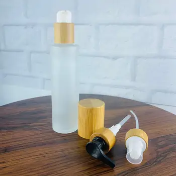 gravür logo bambu şişe kozmetik kavanoz boş kozmetik kapları boş sprey şişesi pompalı losyon şişeleri