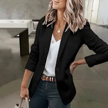 Kadın Hırka Zarif kadın Tek Düğme Ofis Slim Fit Uzun Kollu Düz Renk İş Gidip Stil Düz Renk