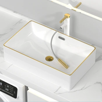 Otel banyo lavabo ev yüksek sıcaklık seramik masa havzası lavabo ev balkon ışık lüks altın kenar havzası