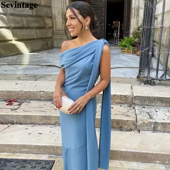 Sevintage Tozlu Mavi Dubai Uzun balo kıyafetleri Bir Omuz Akşam Parti Elbise Custom Made Suudi Arabistan Örgün Balo Abiye 2022