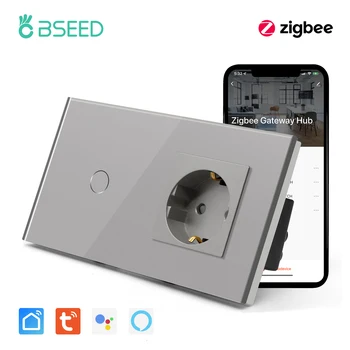 BSEED ZigBee İşık Dokunmatik Anahtarı Tuya Akıllı Sensör Anahtarları Google Alexa Akıllı Yaşam App Kontrolü Artı Normal AB Elektrik Prizi