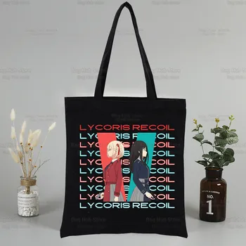 Lycoris Geri Tepme Anime Siyah Çanta kanvas Çanta Tote Casual Nishikigi Chisato omuzdan askili çanta Kullanımlık Inoue Takina Alışveriş Çantaları