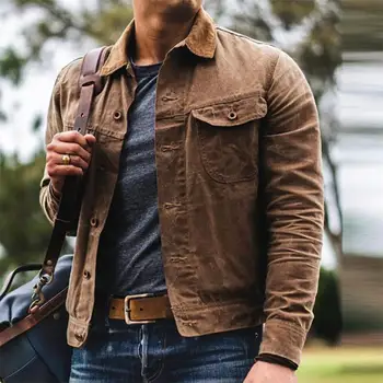 Erkekler Rahat Ceket Vintage esintili erkek Sonbahar Ceketler Turn-aşağı Yaka Tek göğüslü Düğmeler Yumuşak Uzun Streetwear